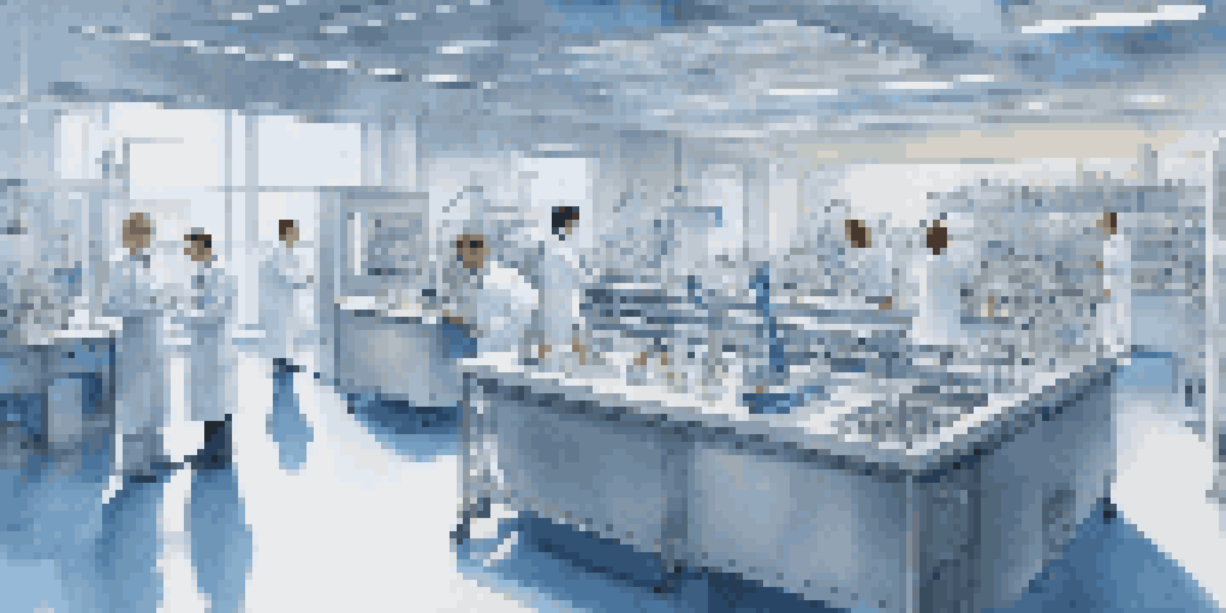 A high-tech biotech laboratory with robotic systems assisting scientists in research tasks, emphasizing a bright and clean environment.