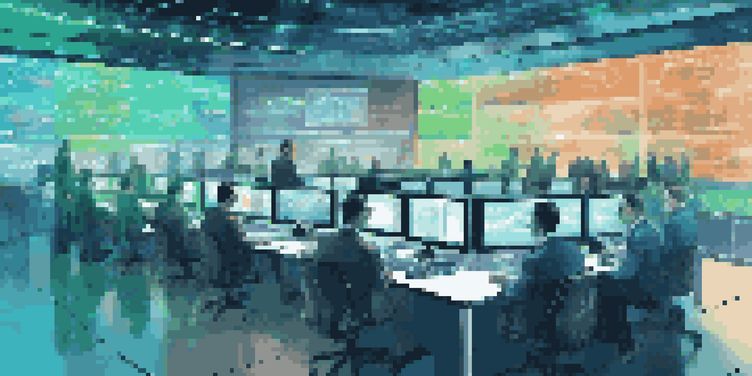 A modern trading room with digital screens showing stock market data and graphs, with diverse investors analyzing the information.