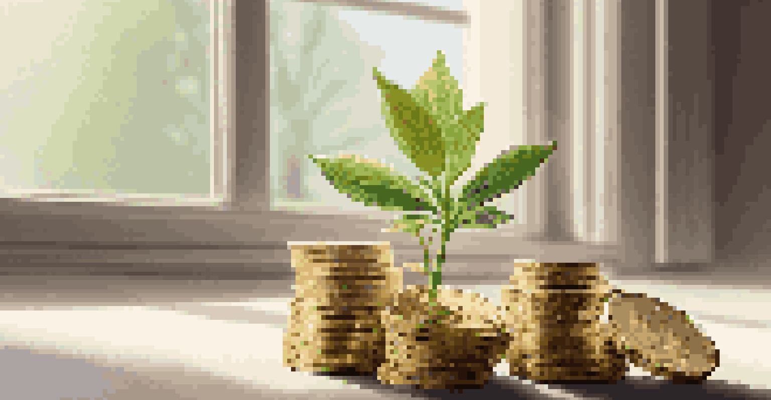 A green plant growing from a stack of coins, symbolizing growth through investment.