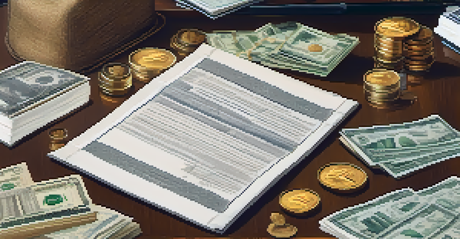 A close-up of a diversified investment portfolio on a wooden table, showing stocks, bonds, real estate, and commodities in an artful arrangement with natural lighting.