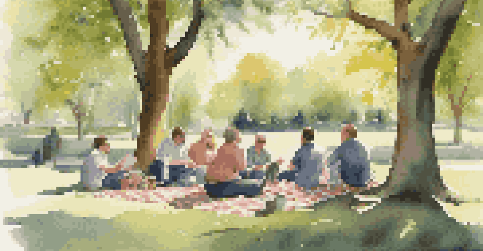 Members of an investment club meeting casually in a sunny park, discussing investment goals.