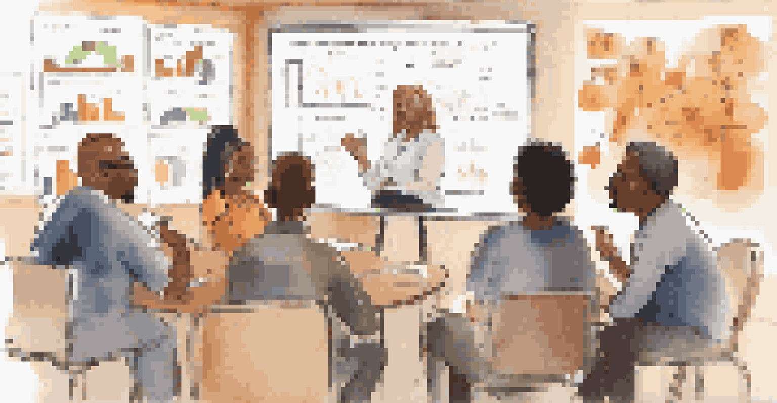 A diverse group of people engaged in a financial education discussion, creating a supportive atmosphere.