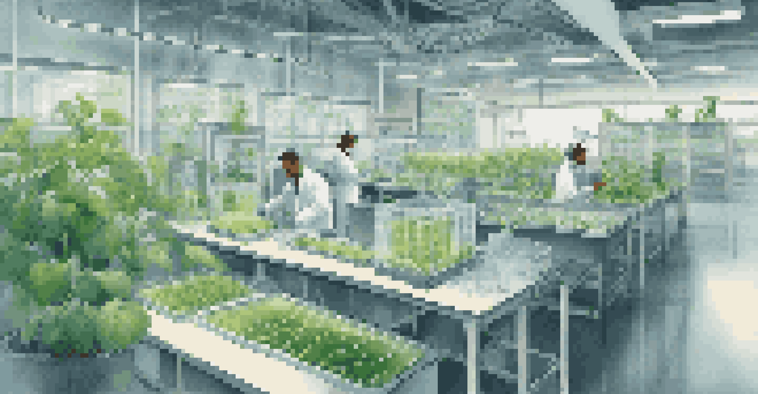 Scientists working in a biotechnology lab focused on crop genetic engineering.