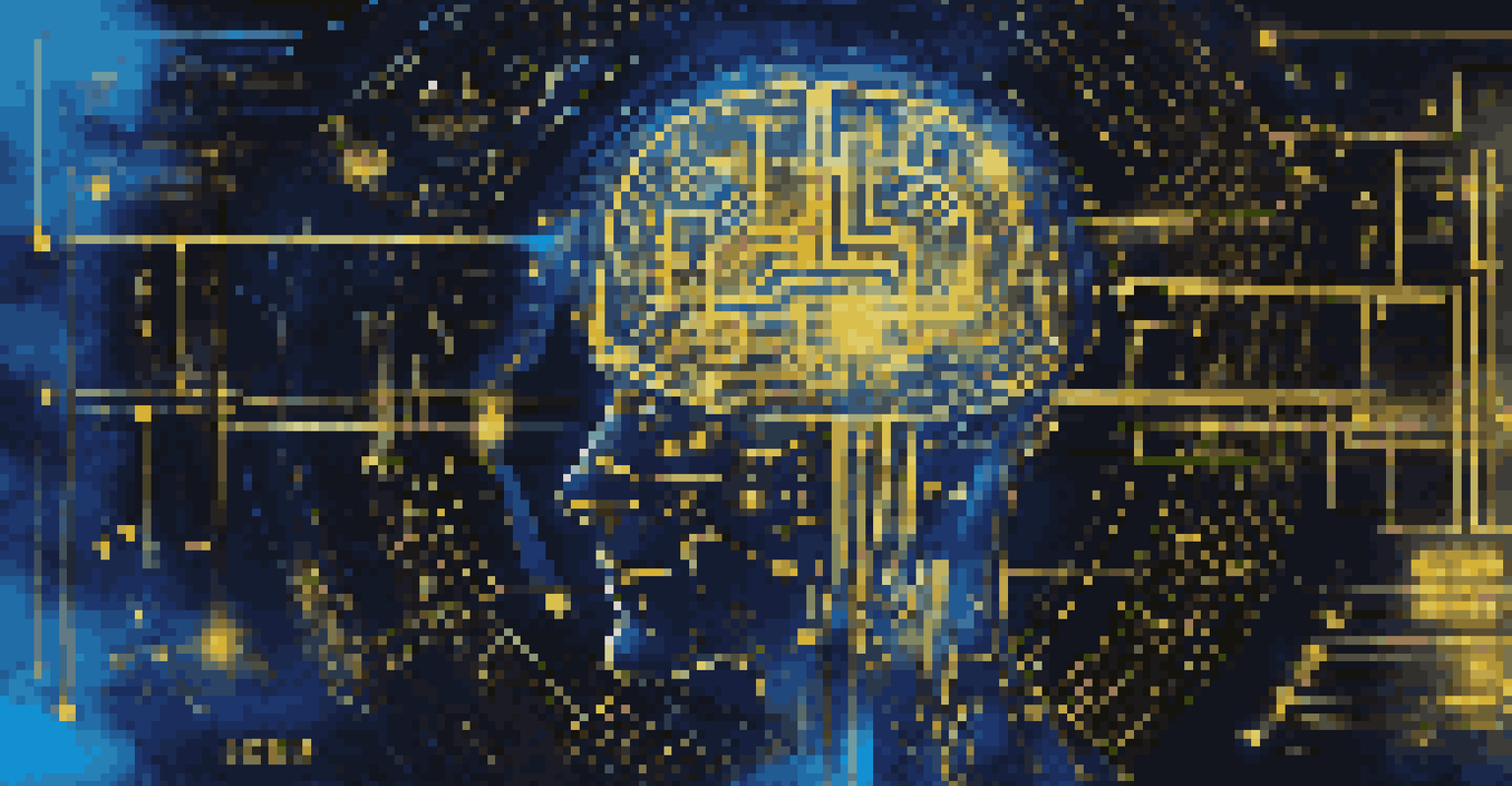 An abstract digital brain made of circuits surrounded by financial symbols, representing AI in finance.