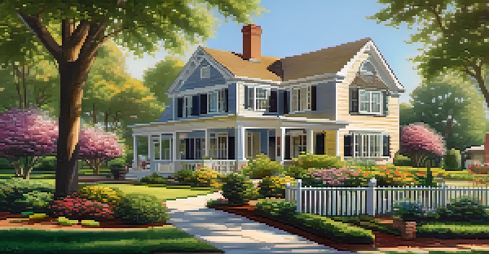 A picturesque two-story house in a vibrant garden under a clear sky, representing long-term real estate investment.