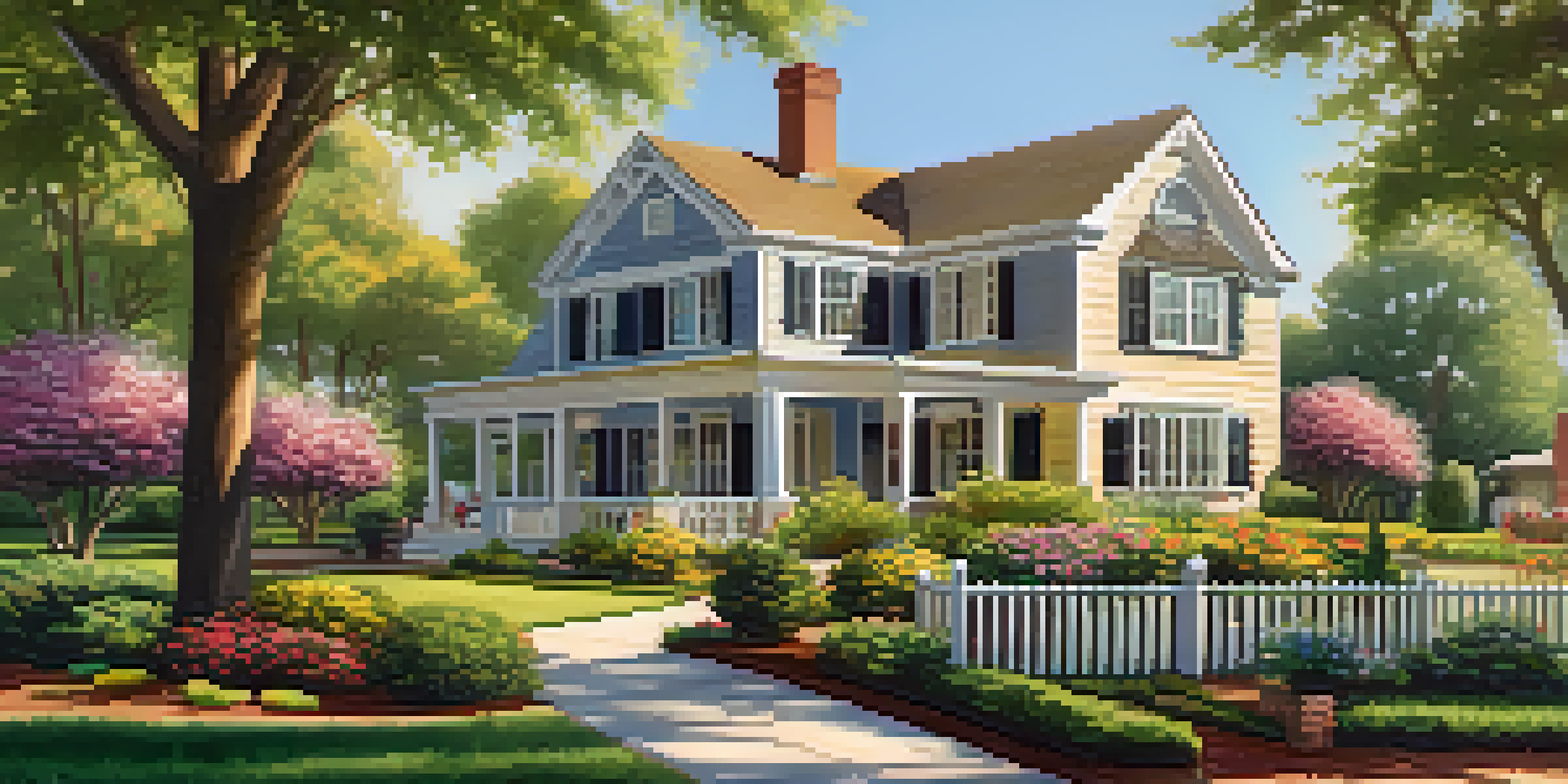 A picturesque two-story house in a vibrant garden under a clear sky, representing long-term real estate investment.