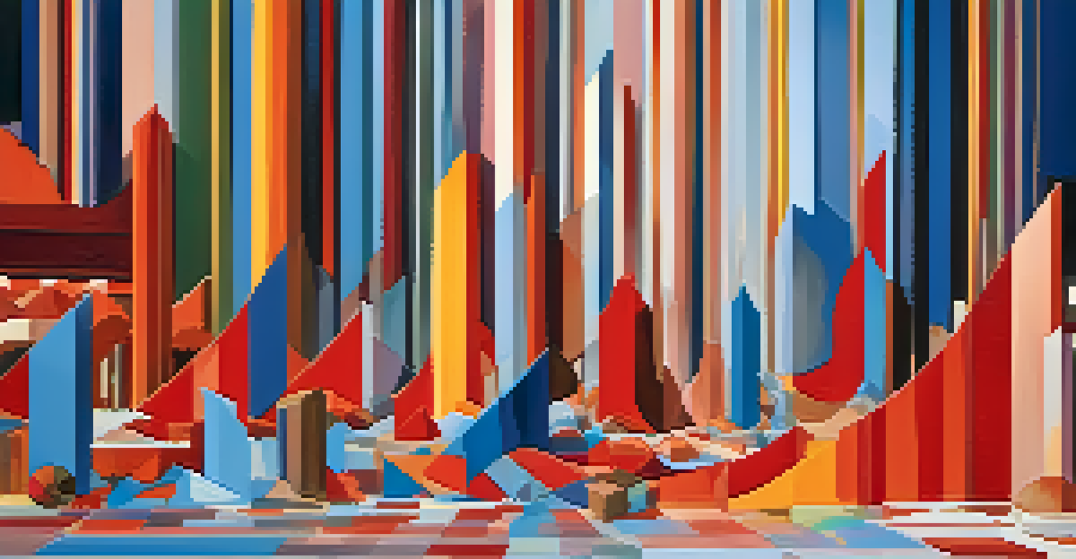 An abstract wave of colors illustrating market sentiment with geometric shapes.