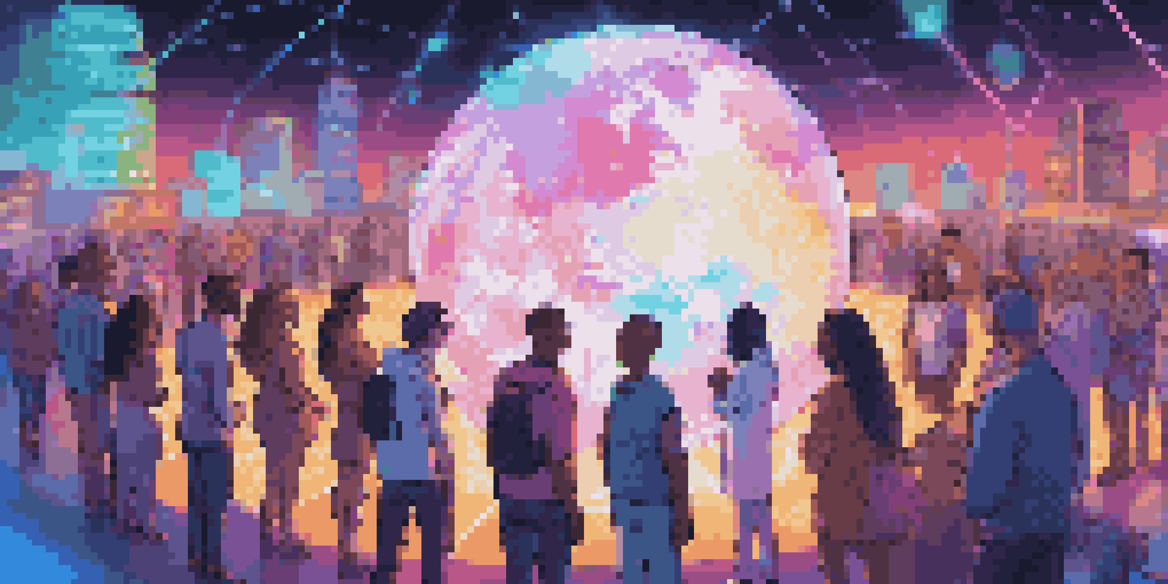 A diverse group of people from various backgrounds discussing around a glowing holographic globe, representing a community engaged in cryptocurrency.