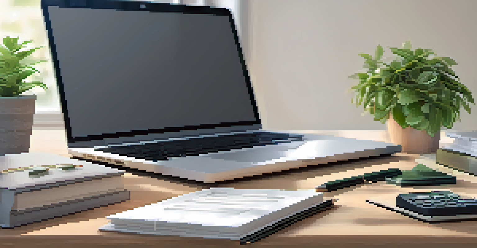 A workspace with a laptop, financial documents, and a coffee cup, symbolizing retirement planning.
