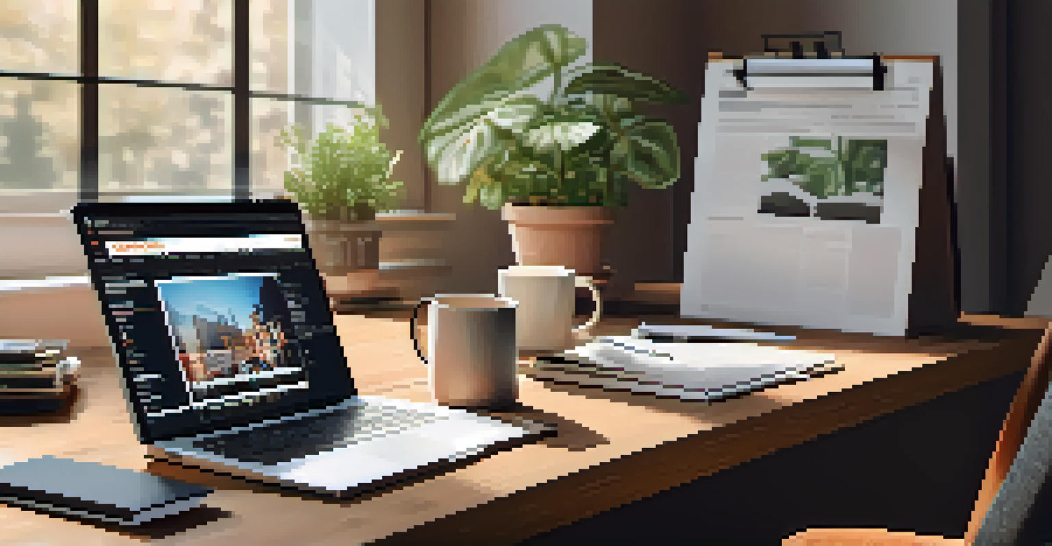A cozy workspace with a laptop displaying financial news about bond markets, alongside notebooks, a coffee cup, and a potted plant, illuminated by soft sunlight.