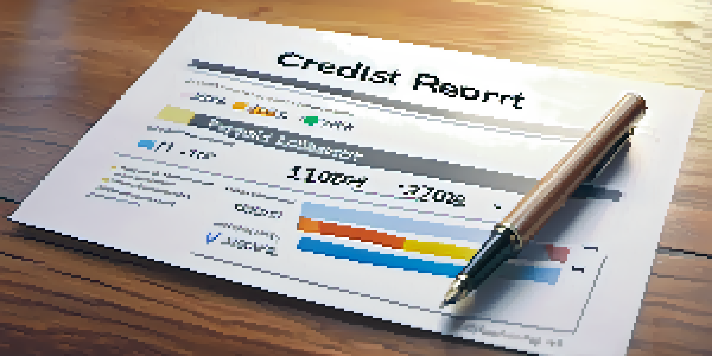 A close-up view of a credit score report on a desk, with a pen next to it, showcasing various credit score sections under soft natural lighting.
