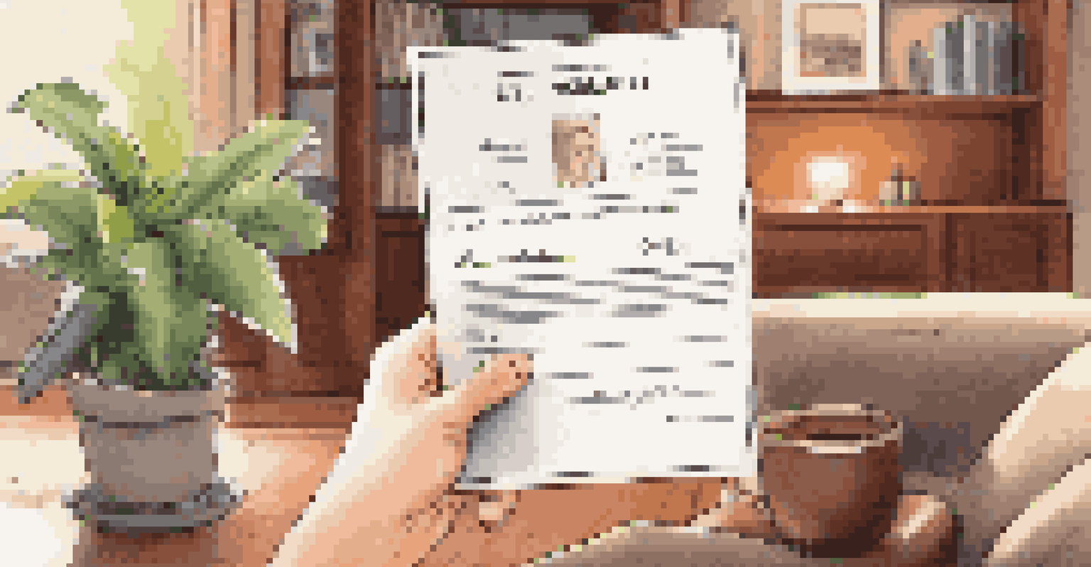 A hand holding a life insurance policy document with a pen in a cozy living room.
