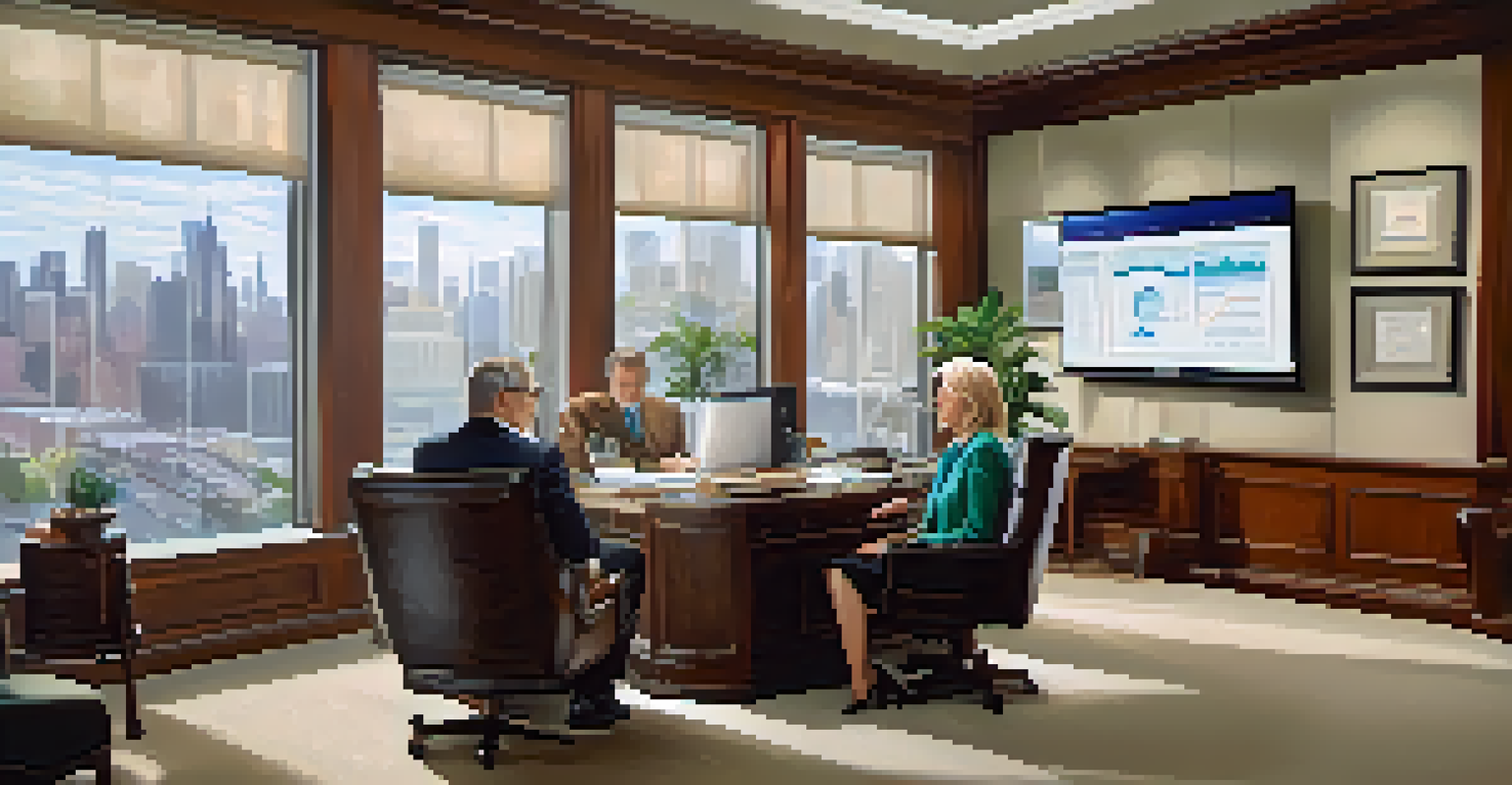 A financial advisor discussing retirement strategies with a couple in a professional office environment.