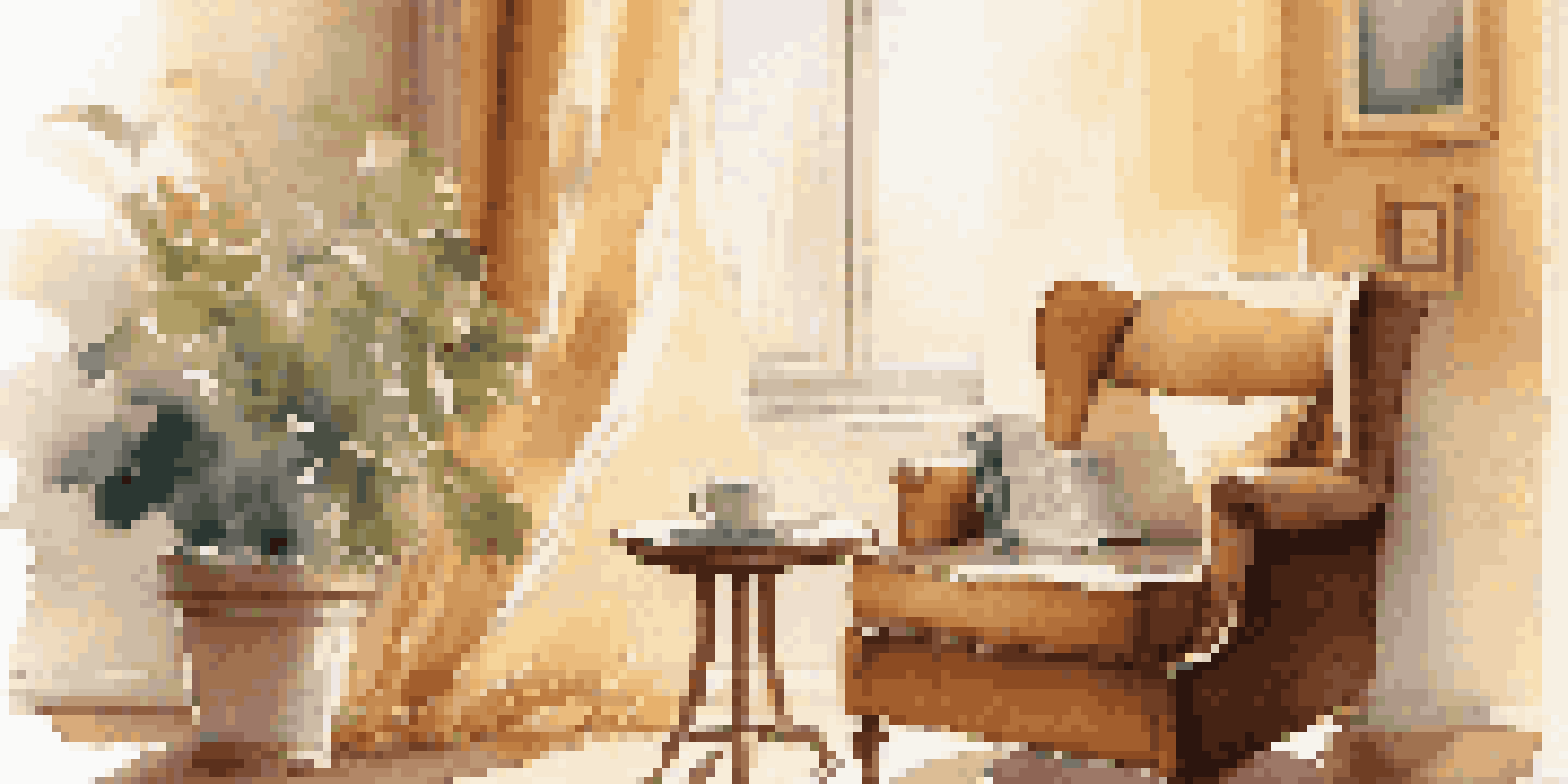 A cozy room with an armchair, a book about financial planning, and a cup of coffee, all bathed in warm sunlight.