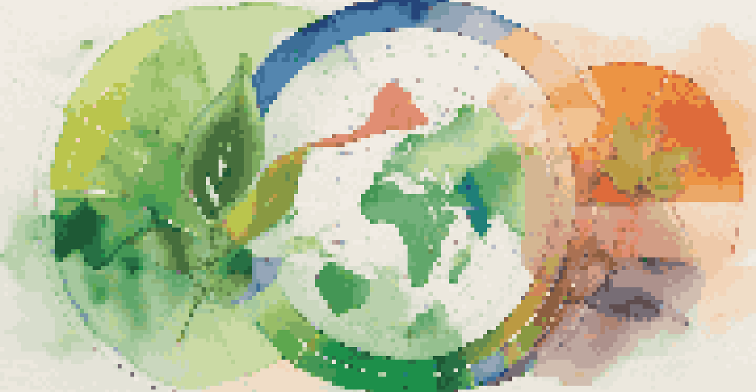 An abstract image of economic indicators combined with sustainability elements like leaves and a globe.