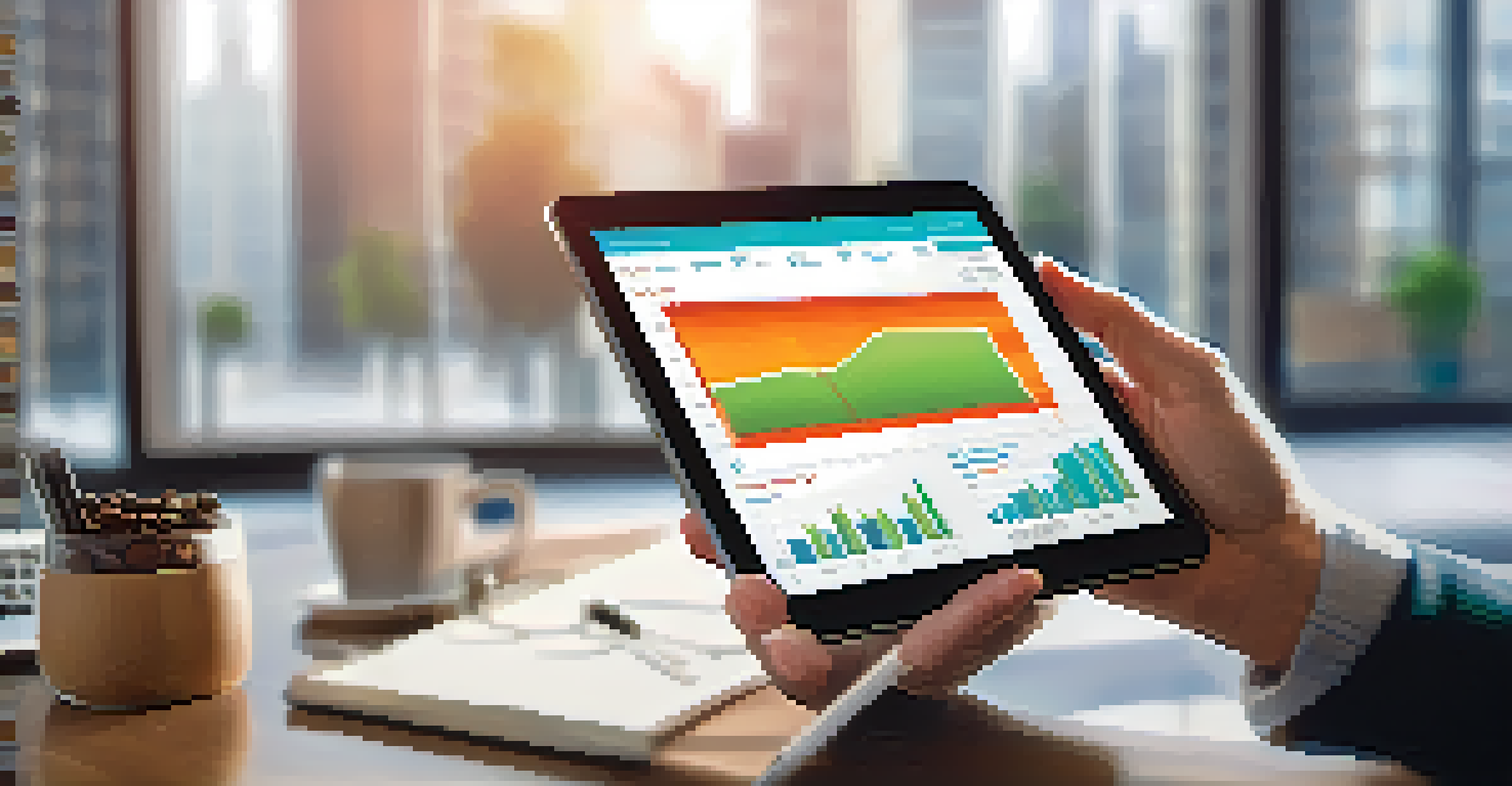 A hand holding a tablet showing a financial graph, symbolizing startup valuation trends in a professional office setting.
