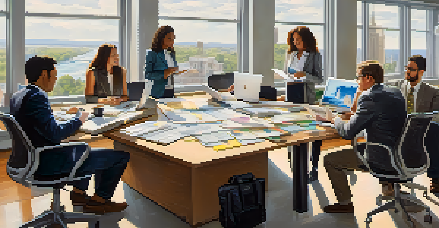 A group of diverse individuals working together at a table with laptops and papers, illustrating collaboration between philanthropy and venture capital.