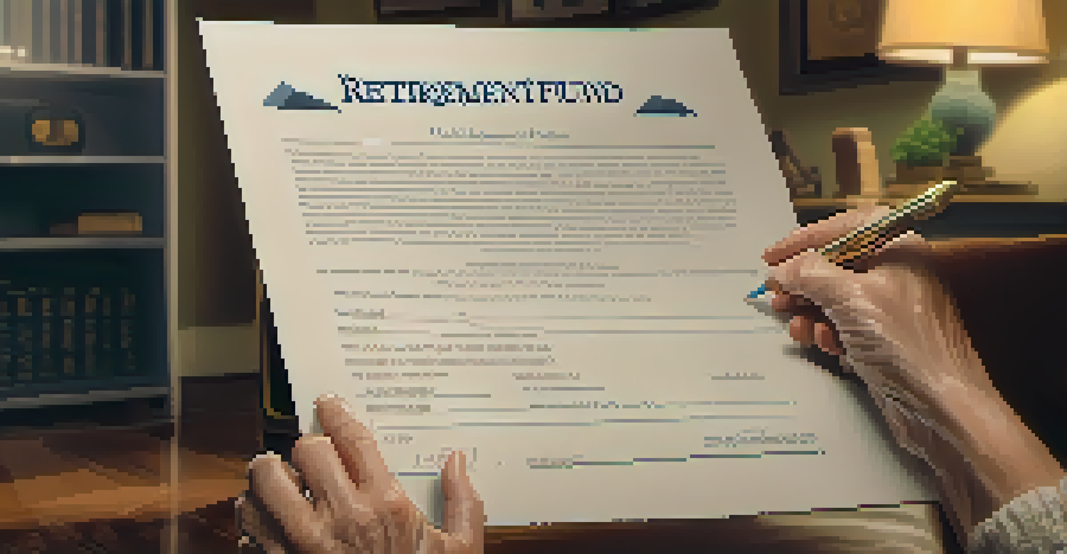 Close-up of hands holding a retirement fund statement in a cozy living room, symbolizing financial planning.