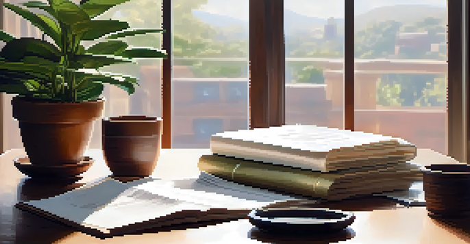 A wooden table displaying various financial documents related to high-yield bonds, with indoor plants and soft morning light creating a warm atmosphere.