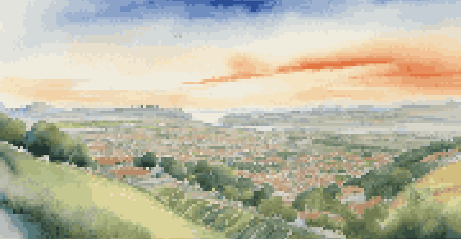 A serene landscape illustrating a balanced investment strategy with a cityscape and countryside.