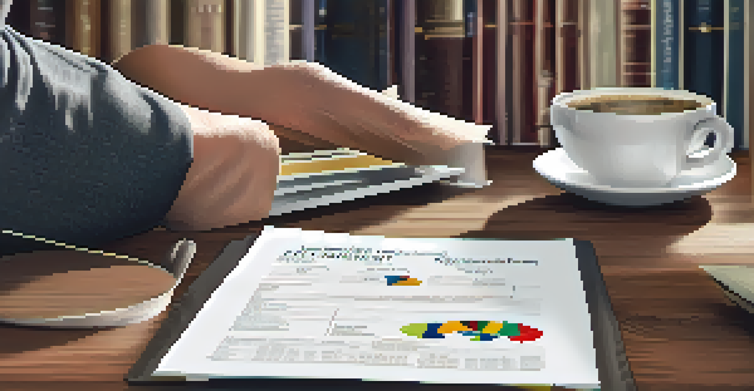 Hands holding a retirement account statement showing a pie chart, with a cozy home office in the background.