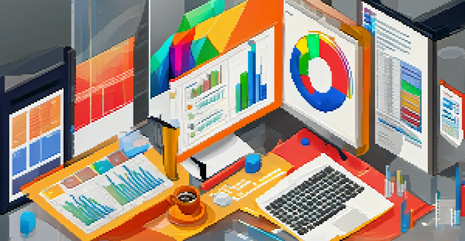 A close-up of a computer screen with colorful data visualizations for risk management in a busy office setting.