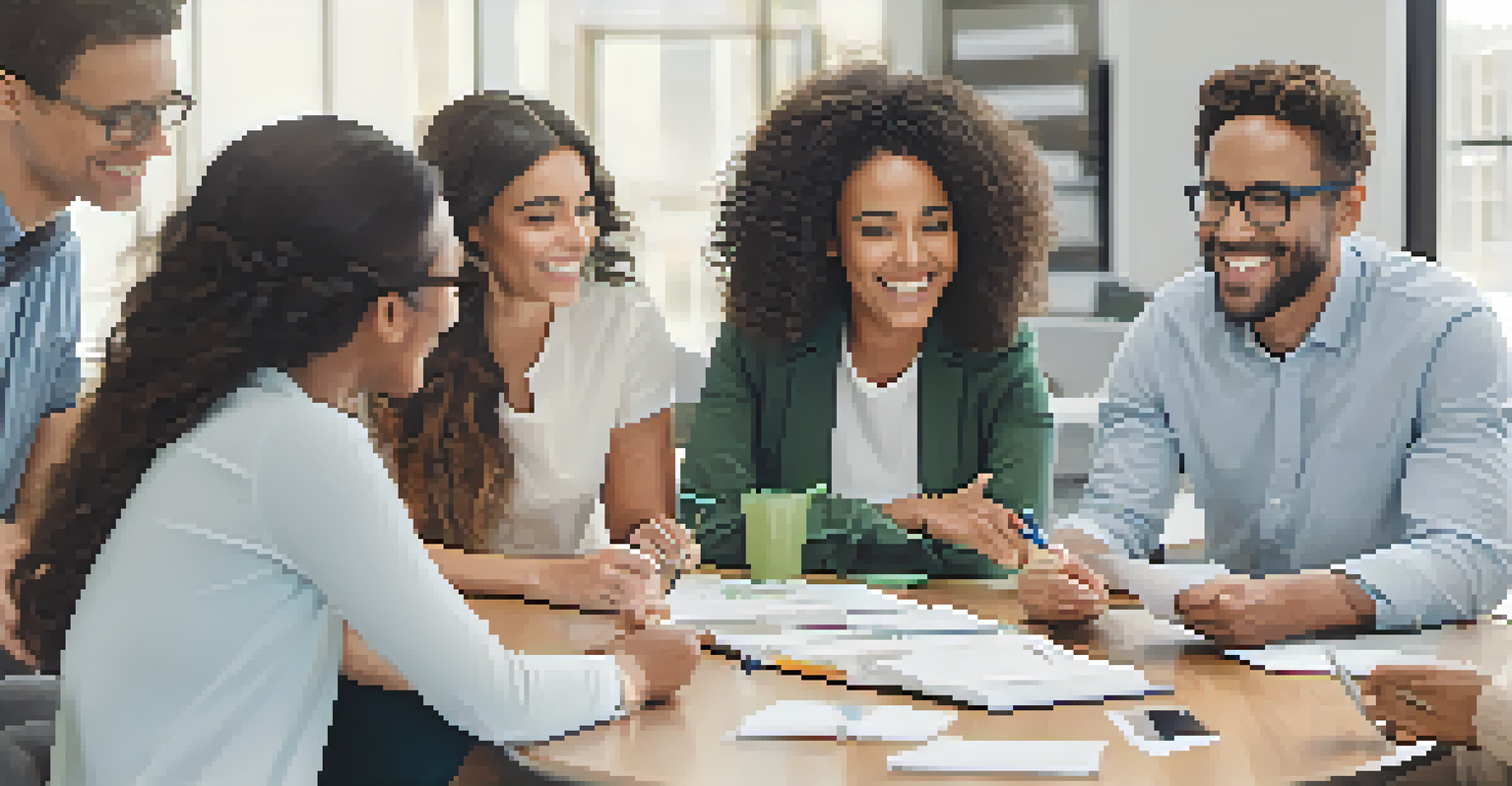 A diverse group of people sitting in a circle, discussing financial strategies with notebooks, in a bright room with a whiteboard.