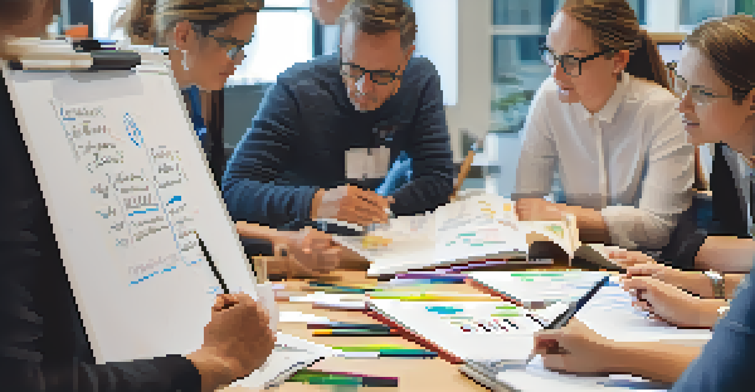 Participants engaged in a workshop with a whiteboard displaying investment strategies and market trends.