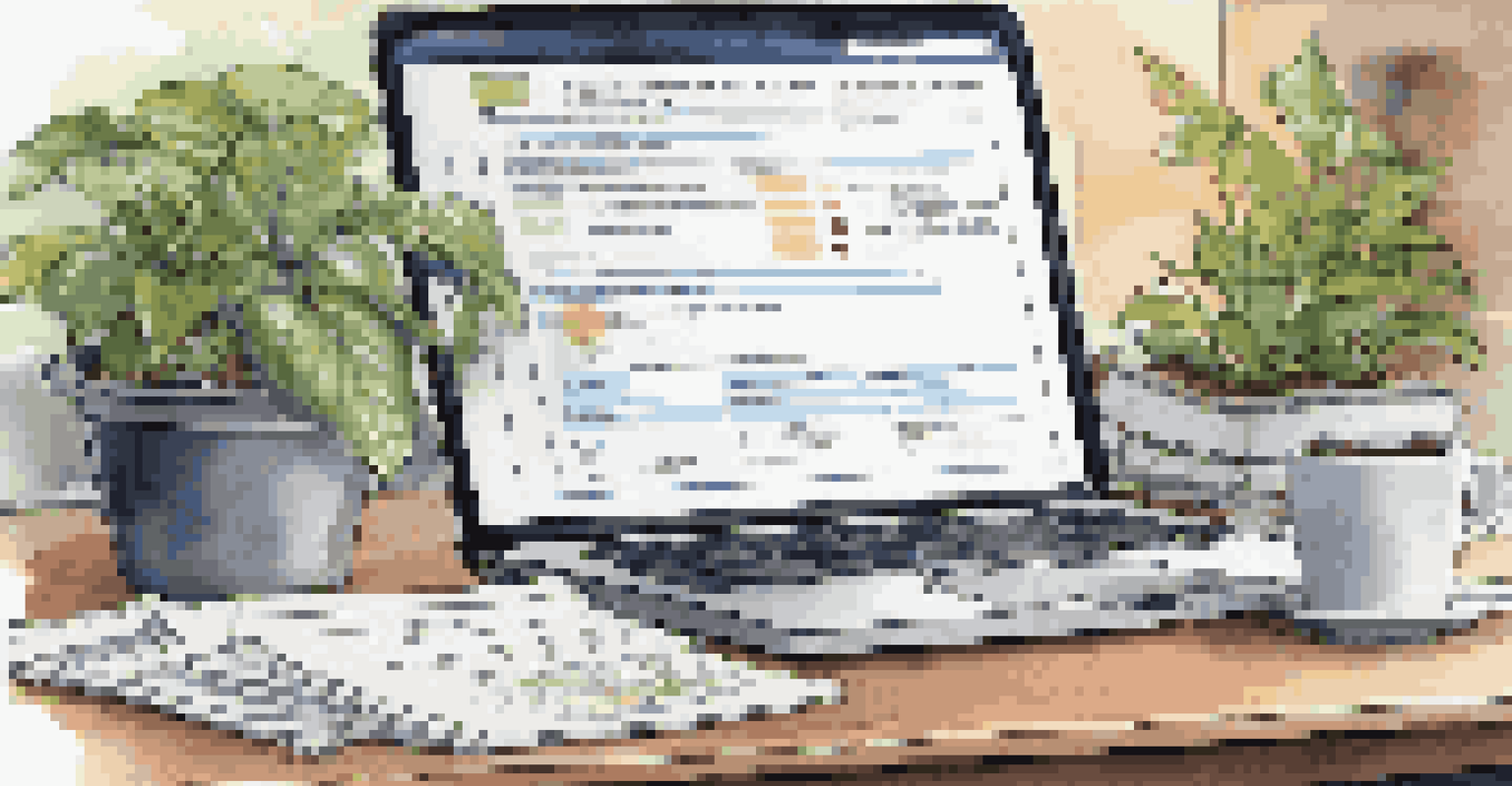A compliance officer's desk with a laptop showing compliance software, documents, and a plant in the background.