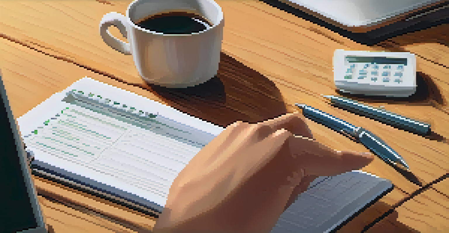 Close-up of hands typing on a laptop with a compliance checklist on the screen and a notepad beside it.