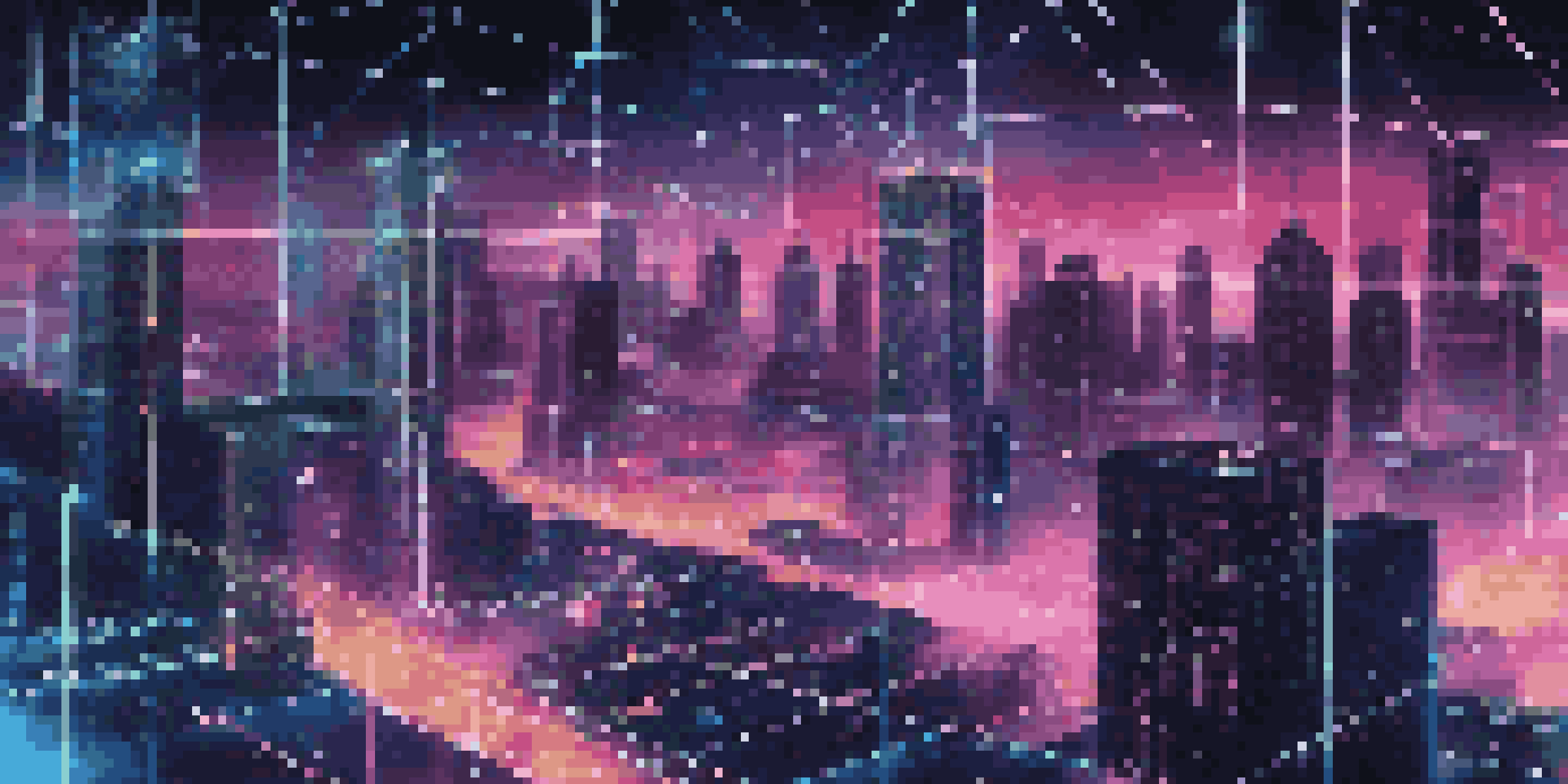 A detailed view of a blockchain network with glowing connections and dark cityscape in the background.