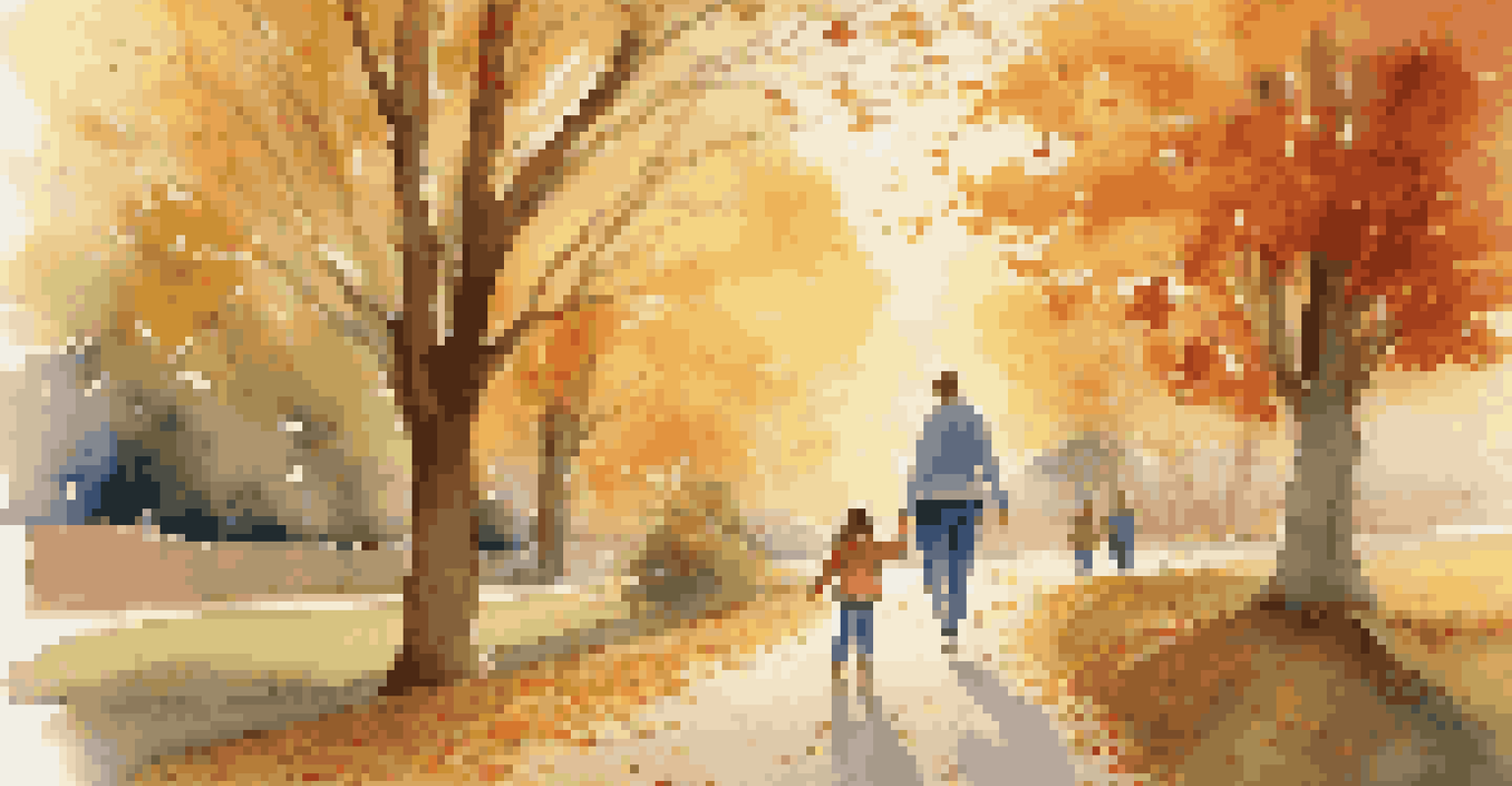 A family walking together in a park during sunset, enjoying a moment of connection and joy.