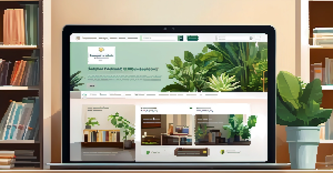 A modern investment club website displayed on a laptop in a cozy room with bookshelves and plants.