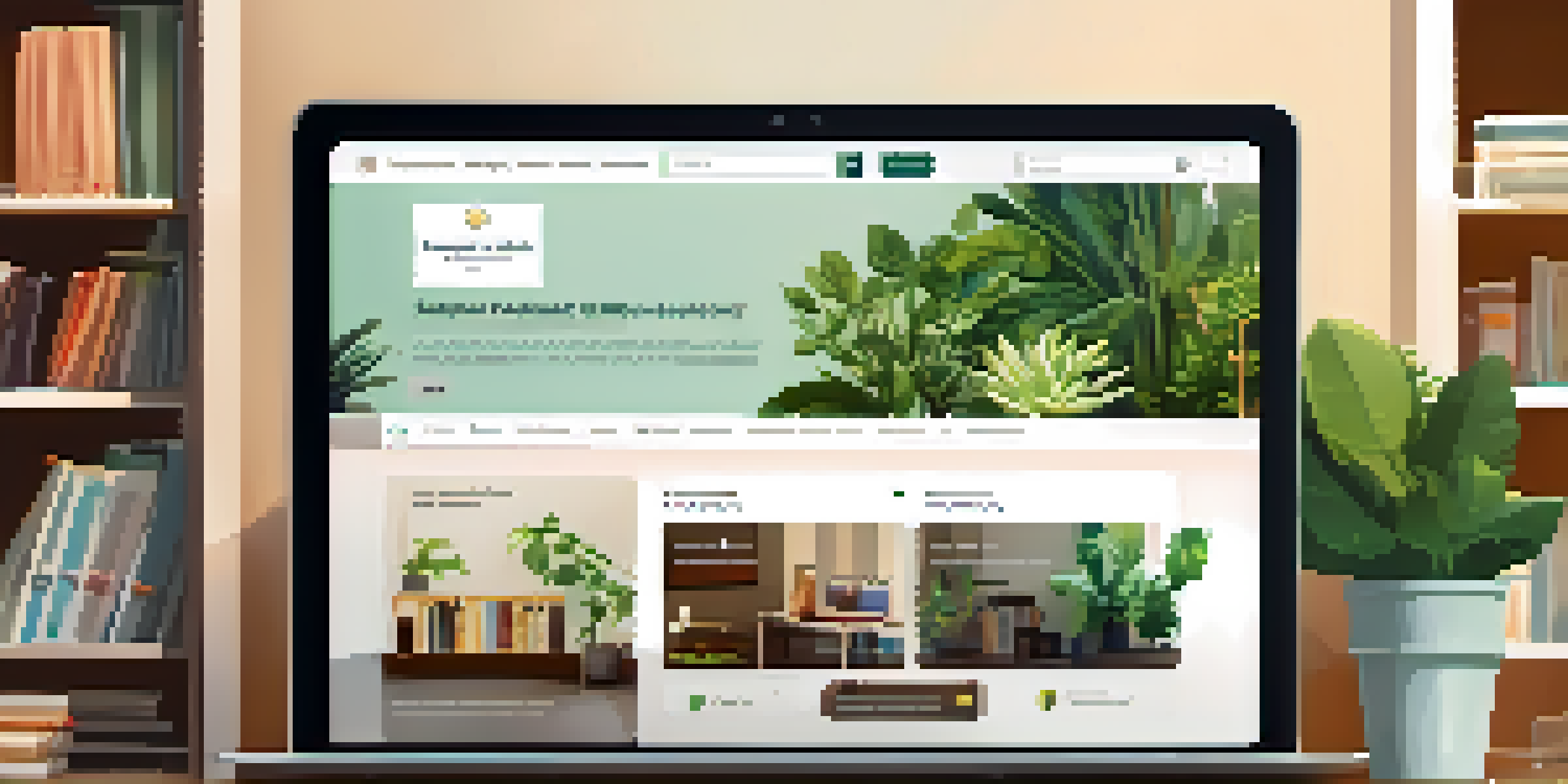 A modern investment club website displayed on a laptop in a cozy room with bookshelves and plants.