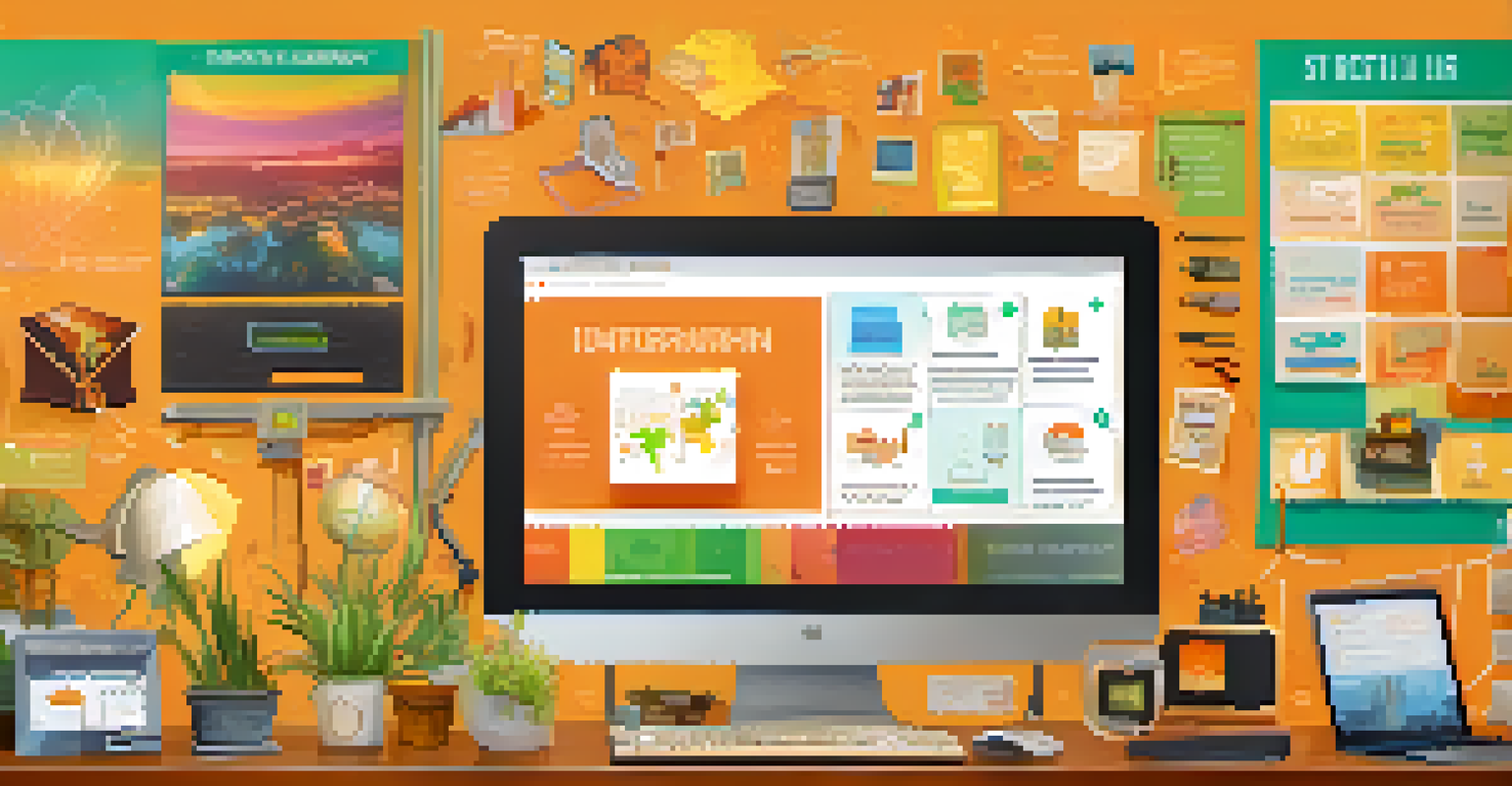 A computer screen showing a crowdfunding platform with innovative projects, surrounded by inspiring quotes about entrepreneurship.
