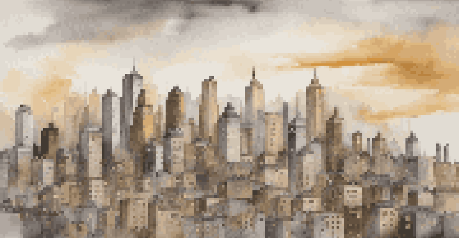 An abstract city skyline showing a contrast between wealth and modest living, illustrating the concept of wealth inequality.