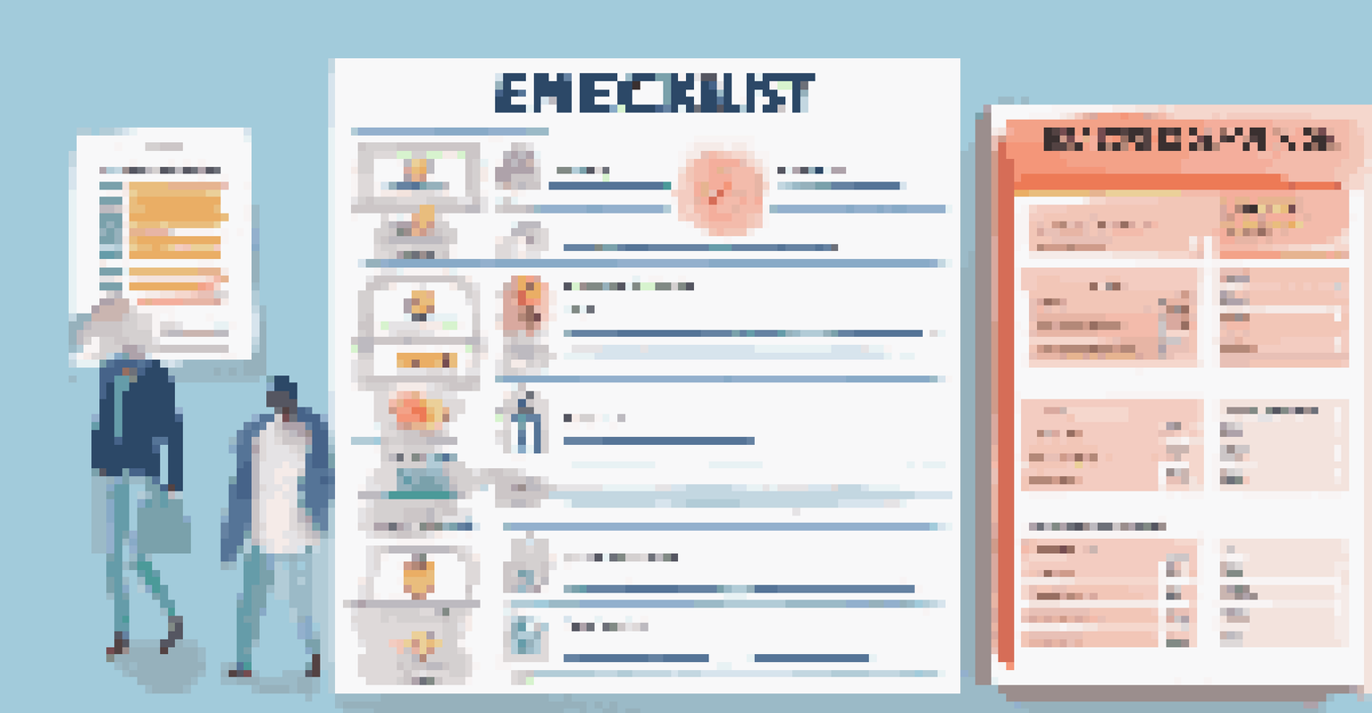 An infographic checklist for reviewing an emergency fund, featuring items like 'Evaluate savings' and 'Check expenses,' set against a calming blue background.