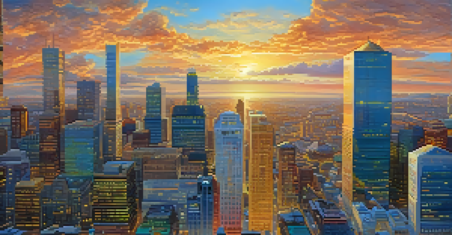 Colorful certificates representing different types of bonds floating above a city skyline during sunset, illustrating their unique characteristics.