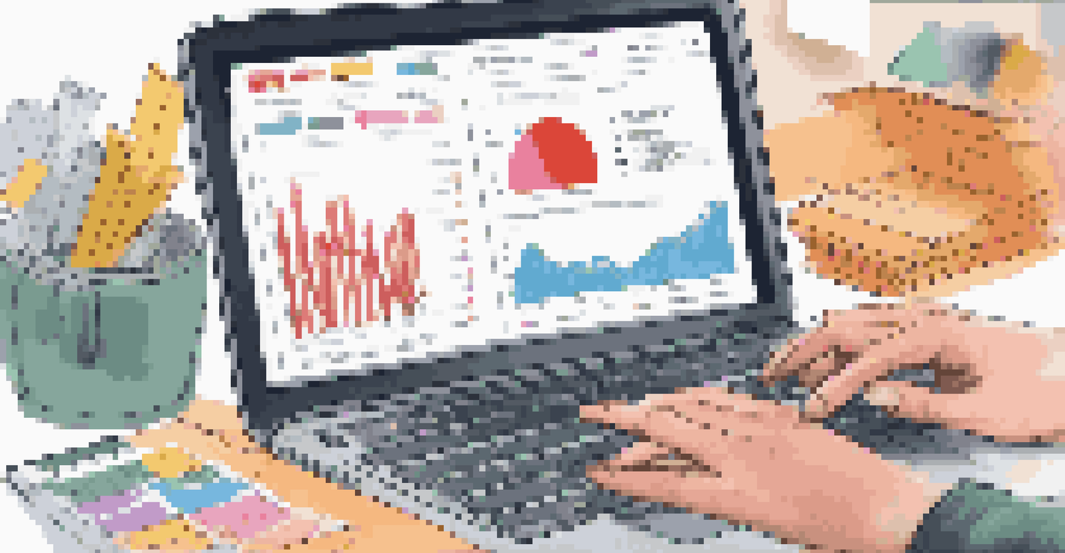 Close-up of a laptop screen showing a digital fundraising platform with graphs and statistics, surrounded by an organized workspace.