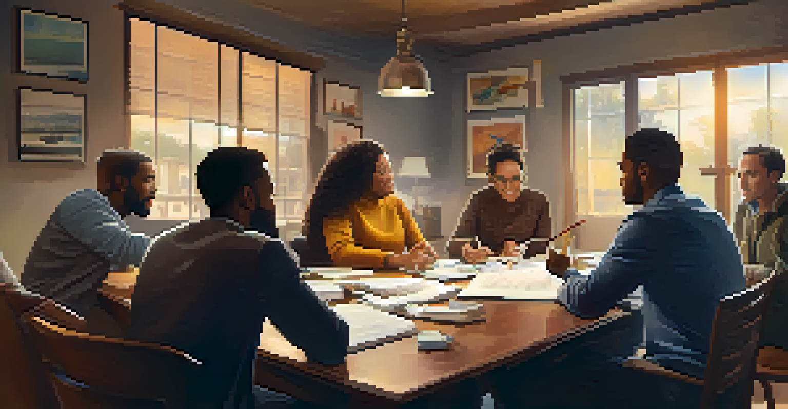 A group of people in a meeting discussing financial goals and supporting each other.