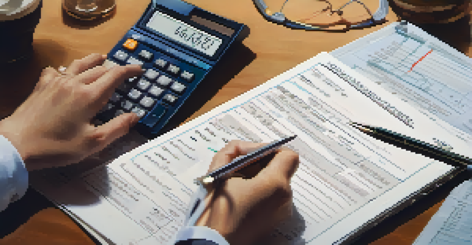 Close-up of savings account statement with interest rate and a calculator in the background.