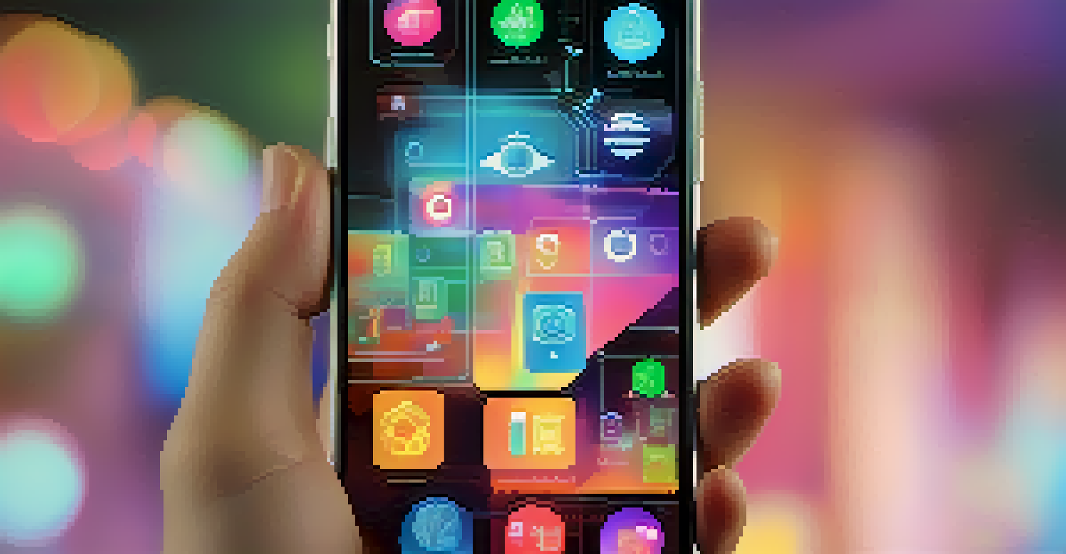 A close-up of a modern smartphone with a holographic technology interface.