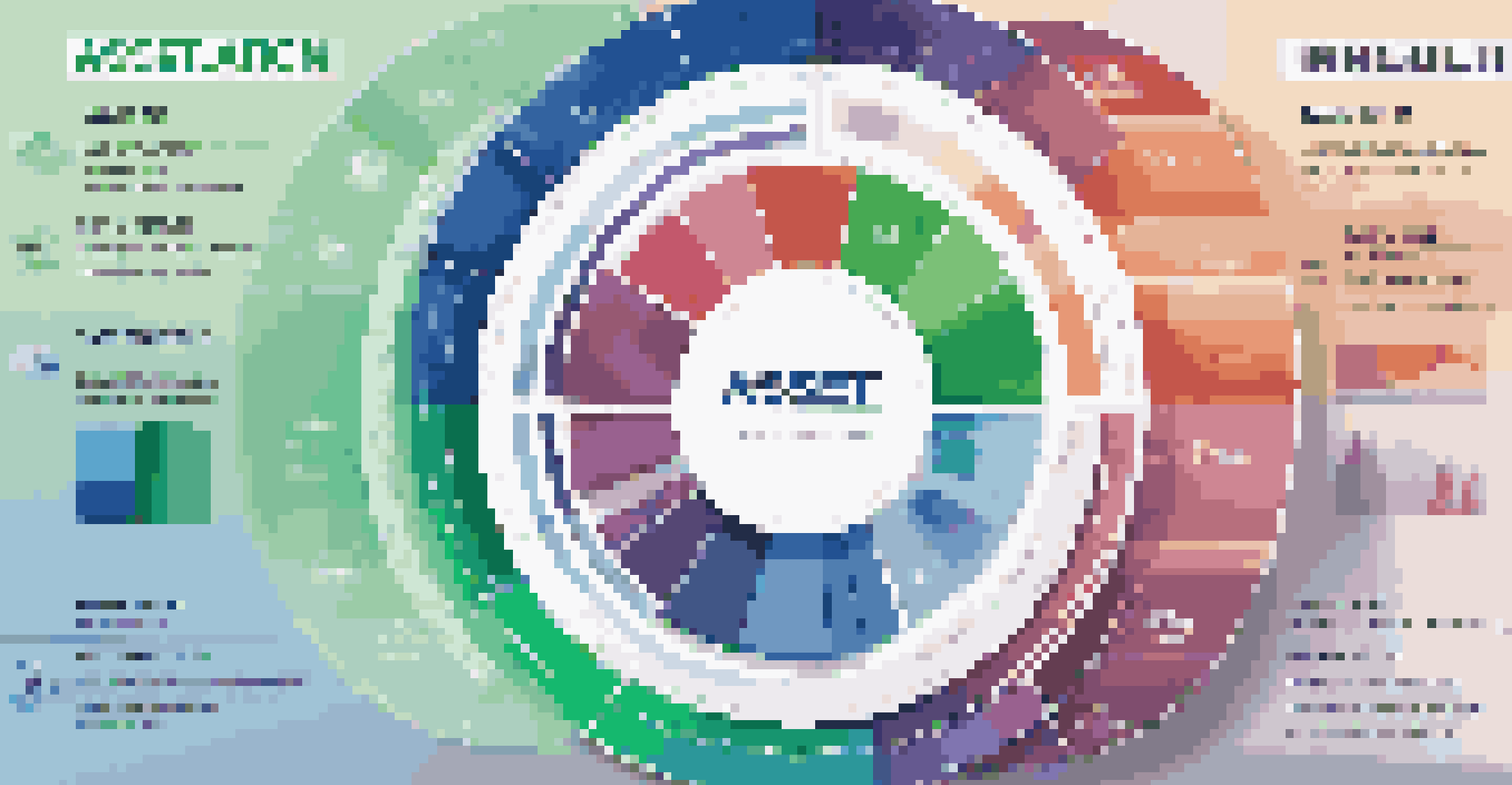 An infographic showing a colorful pie chart of asset allocation with different asset classes, set against a blue-green gradient background.