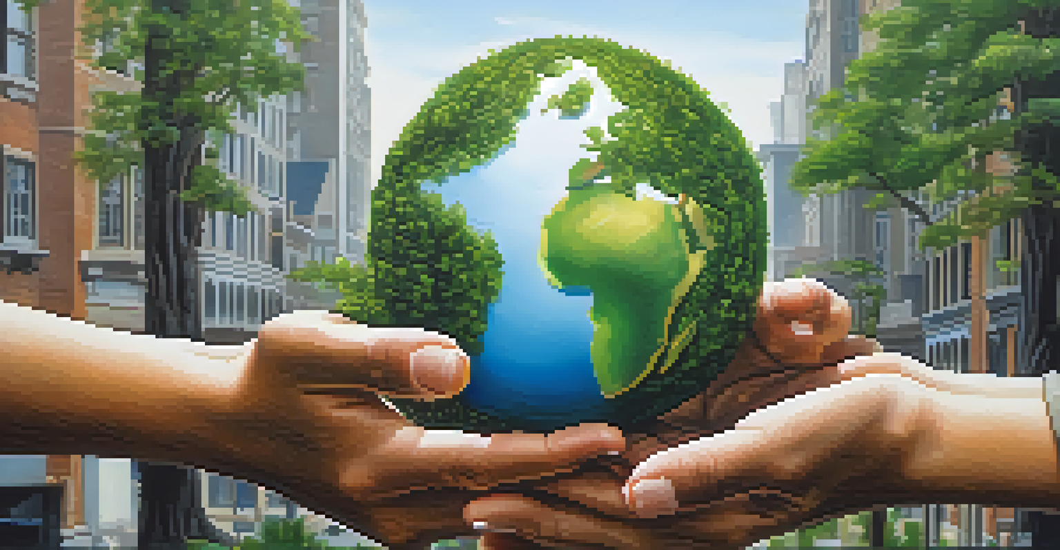 Hands holding a globe surrounded by greenery, representing the relationship between global investment and environmental responsibility.