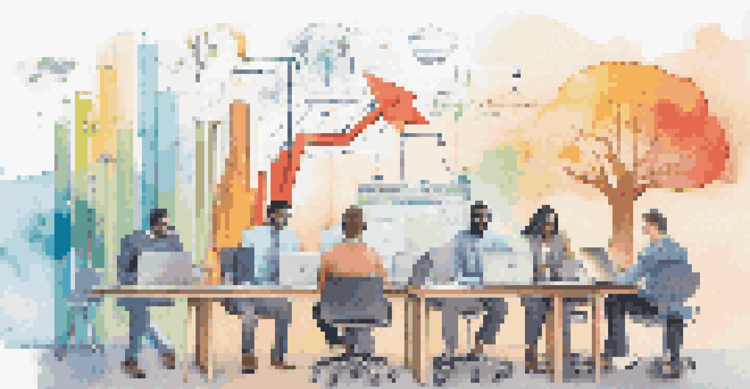 An artistic illustration of a startup's growth journey with arrows, graphs, and diverse entrepreneurs, against a colorful background.