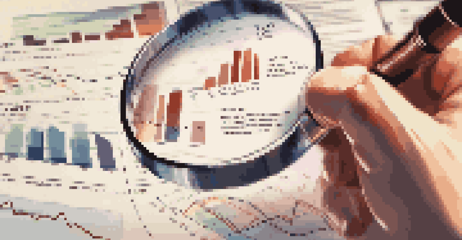 A close-up shot of a hand with a magnifying glass over a financial report that discusses risk assessment.