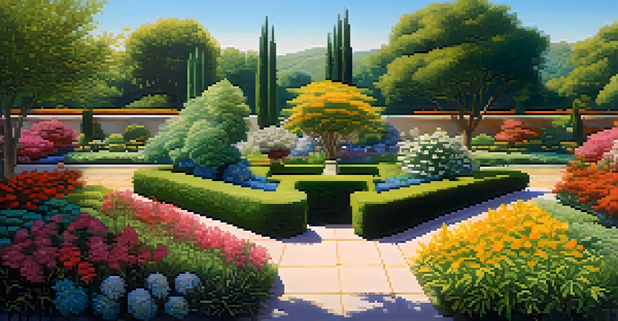 A colorful garden representing a diverse investment portfolio, with different plants symbolizing stocks, bonds, and real estate under a sunny sky.