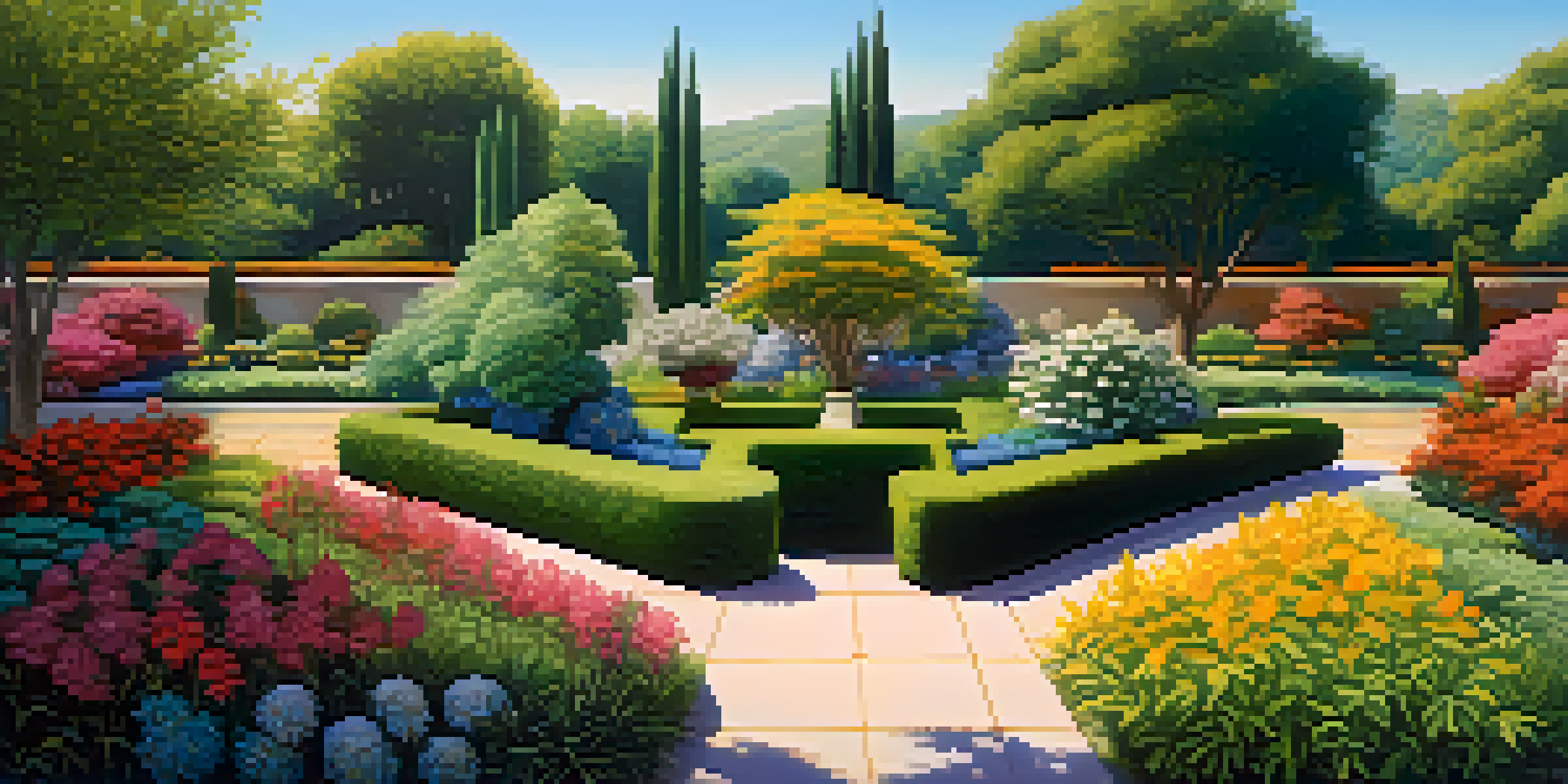 A colorful garden representing a diverse investment portfolio, with different plants symbolizing stocks, bonds, and real estate under a sunny sky.