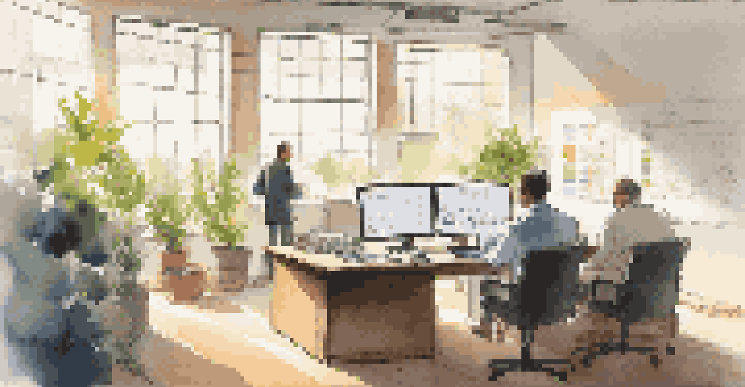 A thoughtful investor in a serene office analyzing charts on a laptop, with sunlight streaming through the windows.