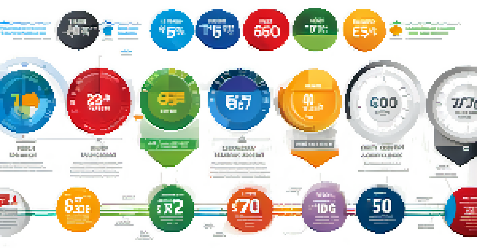 An infographic displaying five categories of credit scores with distinct colors and icons on a white background.